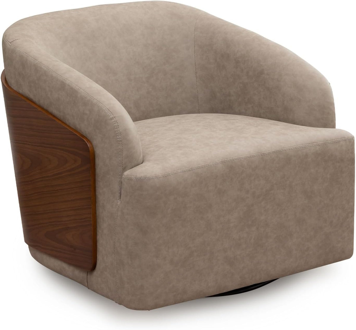 Swivel Accent Chair Faux Leather Boucle Swivel Barrel Chair Comfortable Mid Century