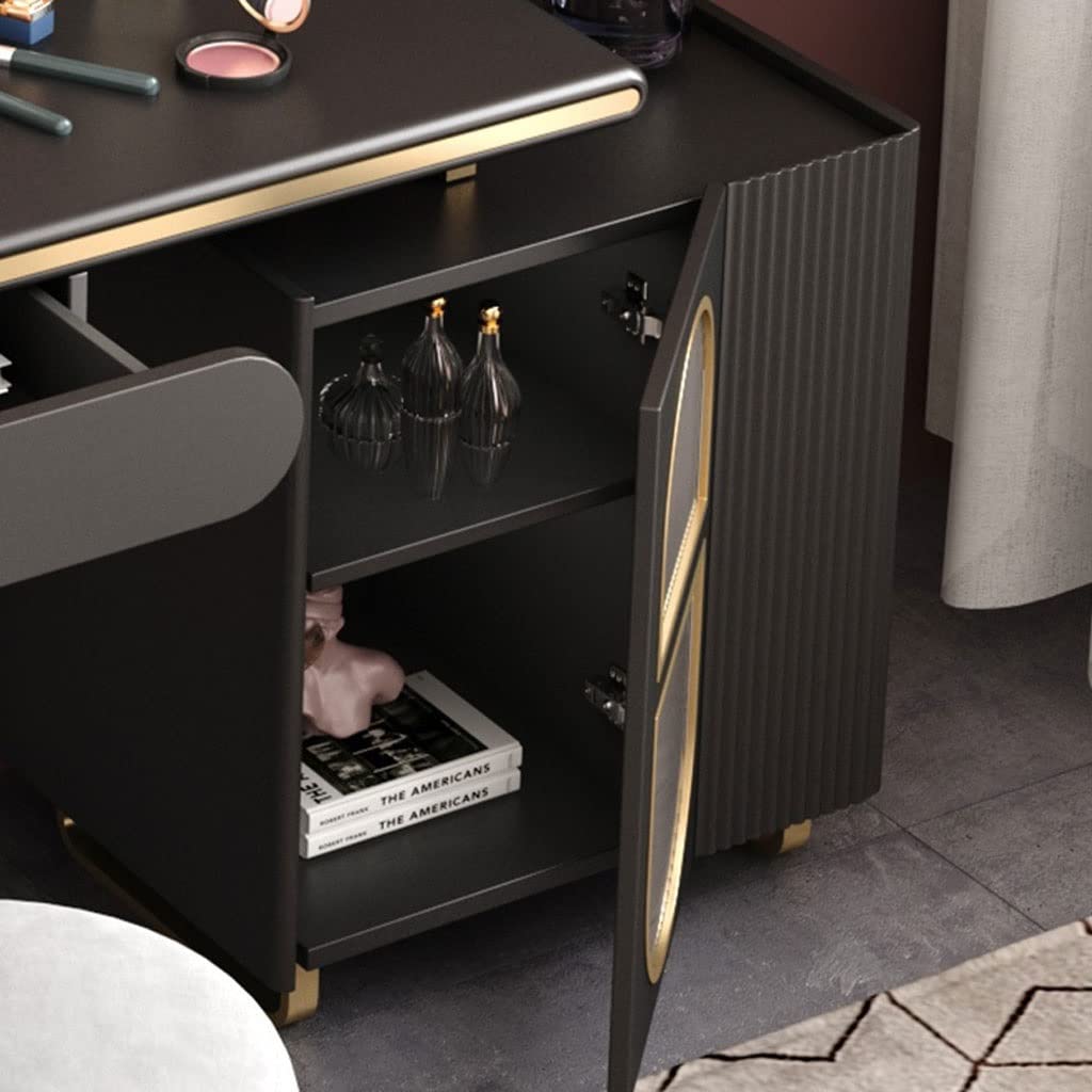 110 cm Retractable Vanity Desk with Dimmable Mirror
