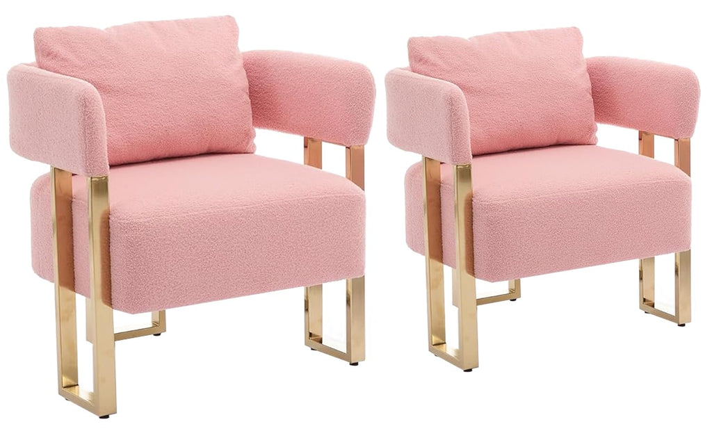 Upholstered Barrel Accent Chairs with Gold Legs – Set of 2