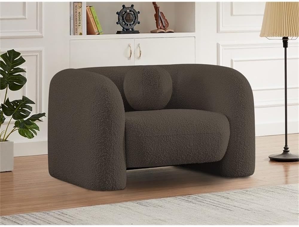 Art Deco Bouclé Accent Chair with Ball Pillow
