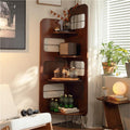 4-Tier Wood Corner Shelf, Corner Bookshelf with Display Rack, Open Book Case, Retro Storage Organizer Shelf for Living Room, Bedroom(Brown)