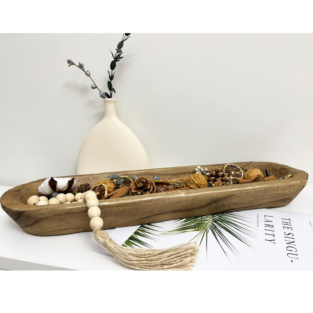 Hand-Carved Wooden Dough Bowl Centerpiece