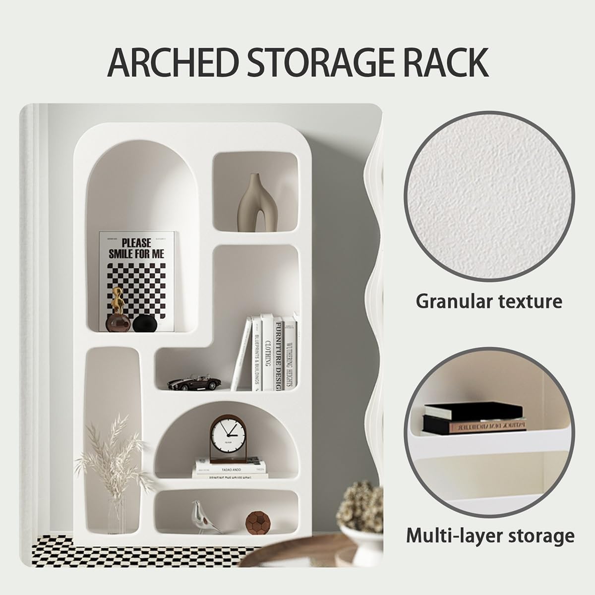 Display Cabinet, Arched Cabinet, Arched Pantry Cabinet, Arched Storage Display Cabinet, Open Display Shelf, for Home Office Living Room Library