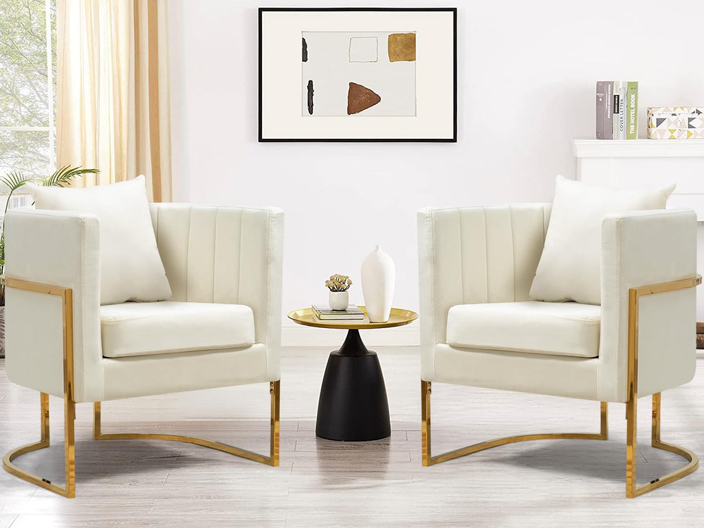 Velvet Barrel Accent Chair with Pillow