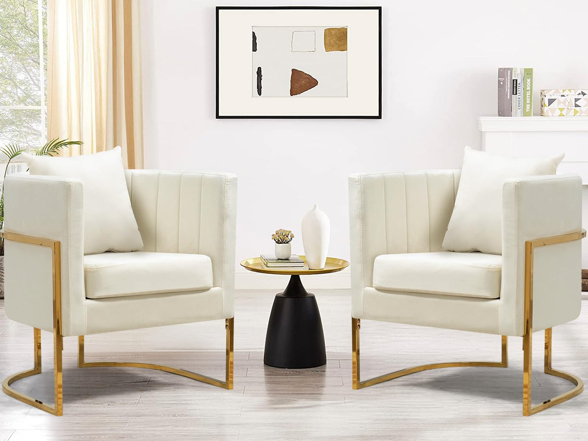 Velvet Barrel Accent Chair with Pillow