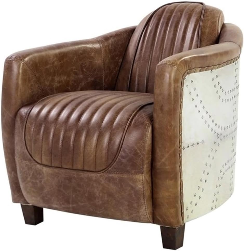 Pemberly Row 2 Piece Top Grain Leather and Aluminum Chair Set in Retro Brown