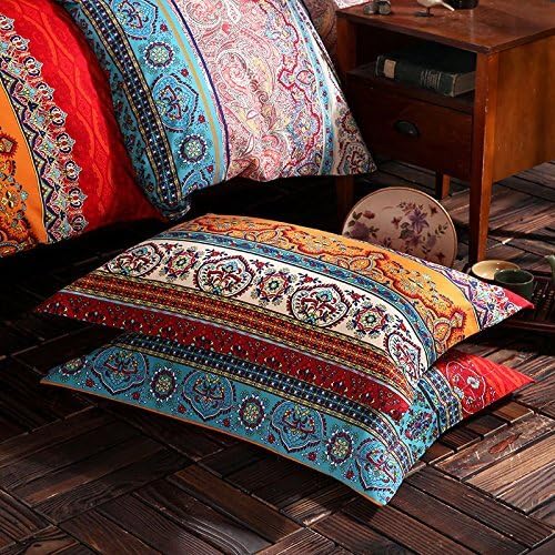 Brushed Cotton Bohemian Duvet Cover and Fitted Sheet Sets Queen Size 4 Pieces