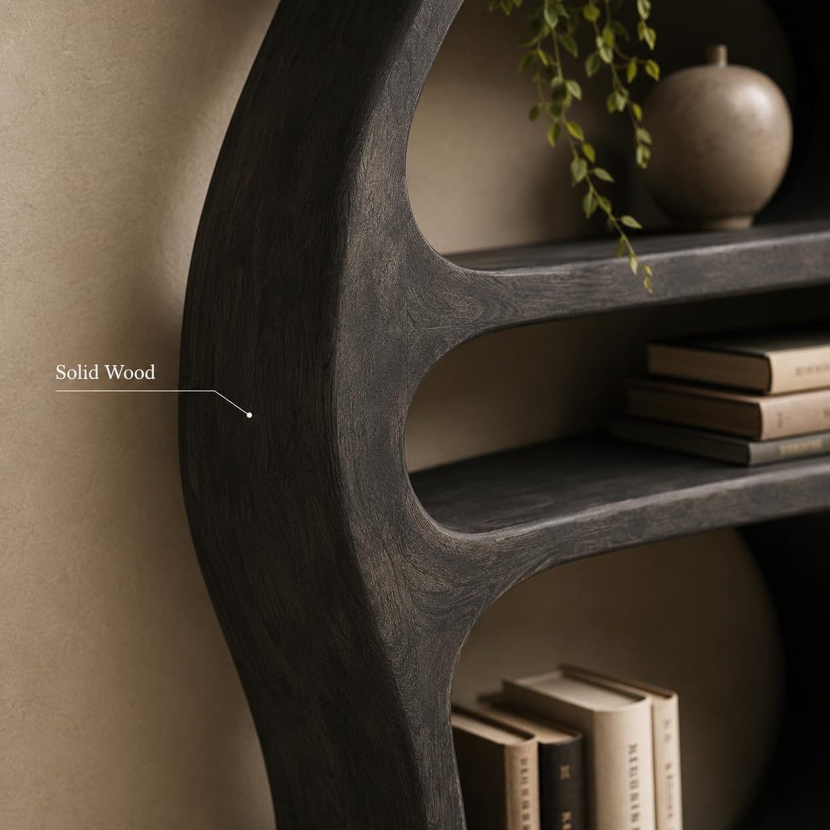 Sculptural Wood Bookshelf, Curved Solid Wood Bookcase for Living Room or Office, Modern Display Storage Shelf (Option 4)