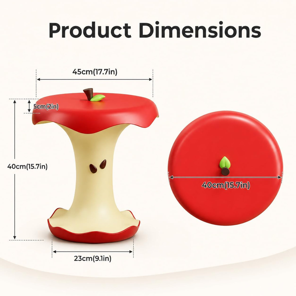 Resin Apple-Shaped Side Table, Funky Fruit Accent Table (Red)