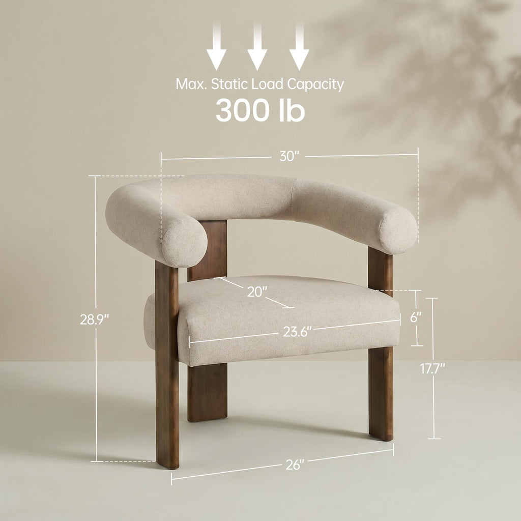 VKNOW Barrel Accent Chairs Set of 2 with Armrests and Rubberwood Legs