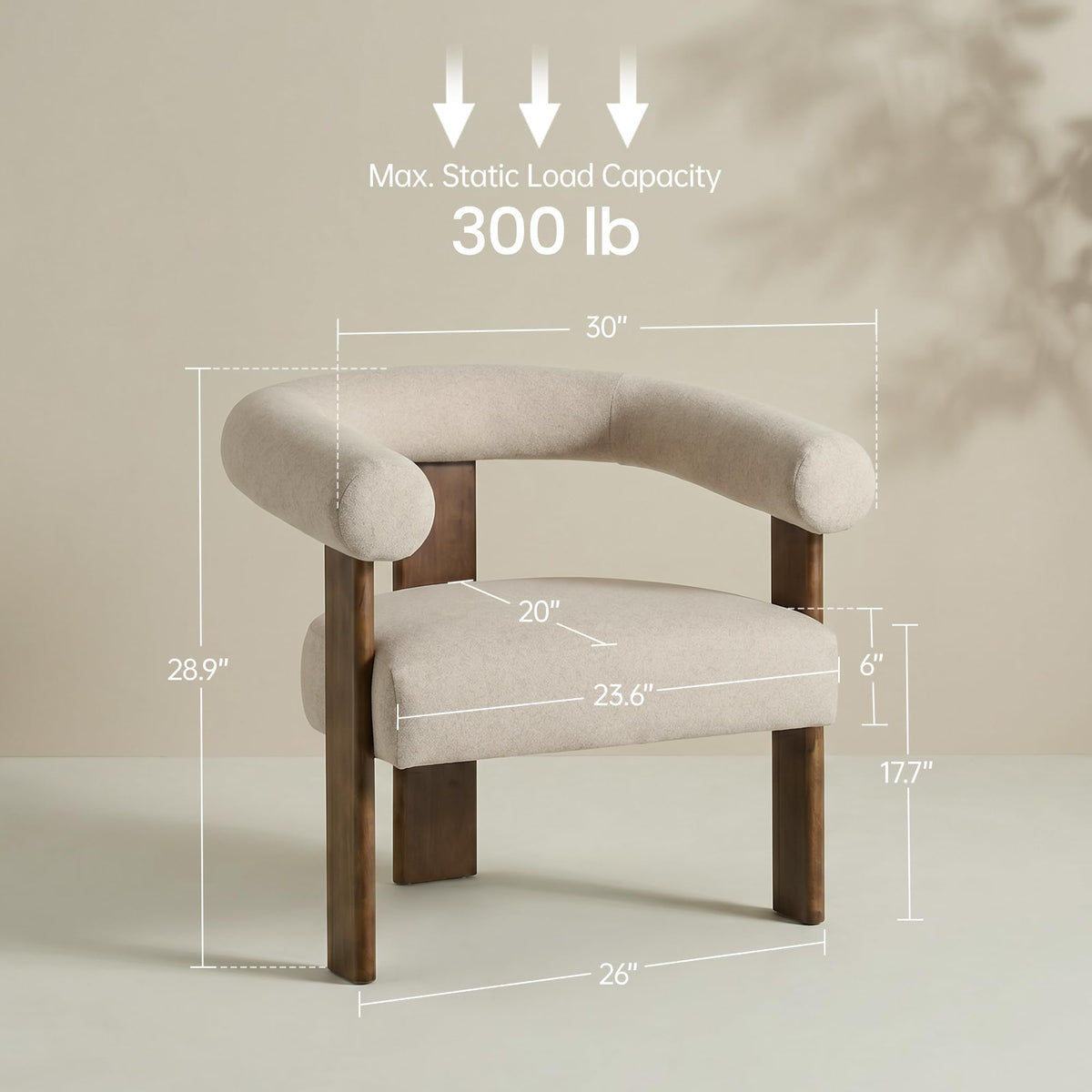 VKNOW Barrel Accent Chairs Set of 2 with Armrests and Rubberwood Legs