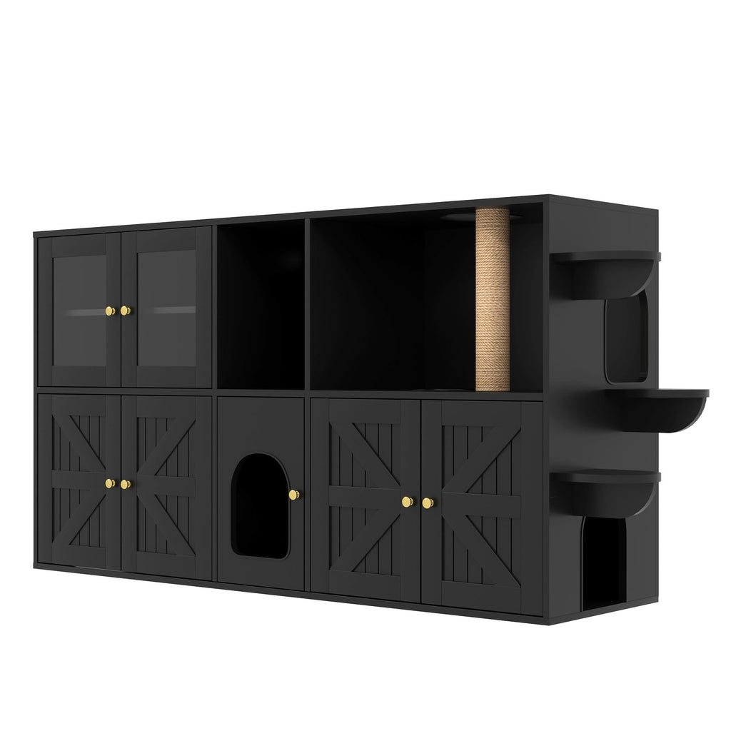 39.4 Inch 3-Tier Hidden Litter Box Furniture, Black/Brown