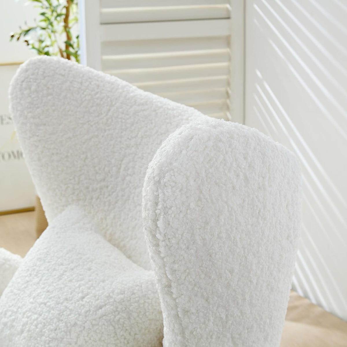 Oversized Boucle Accent Chair, Cream White Sherpa Wingback Chair