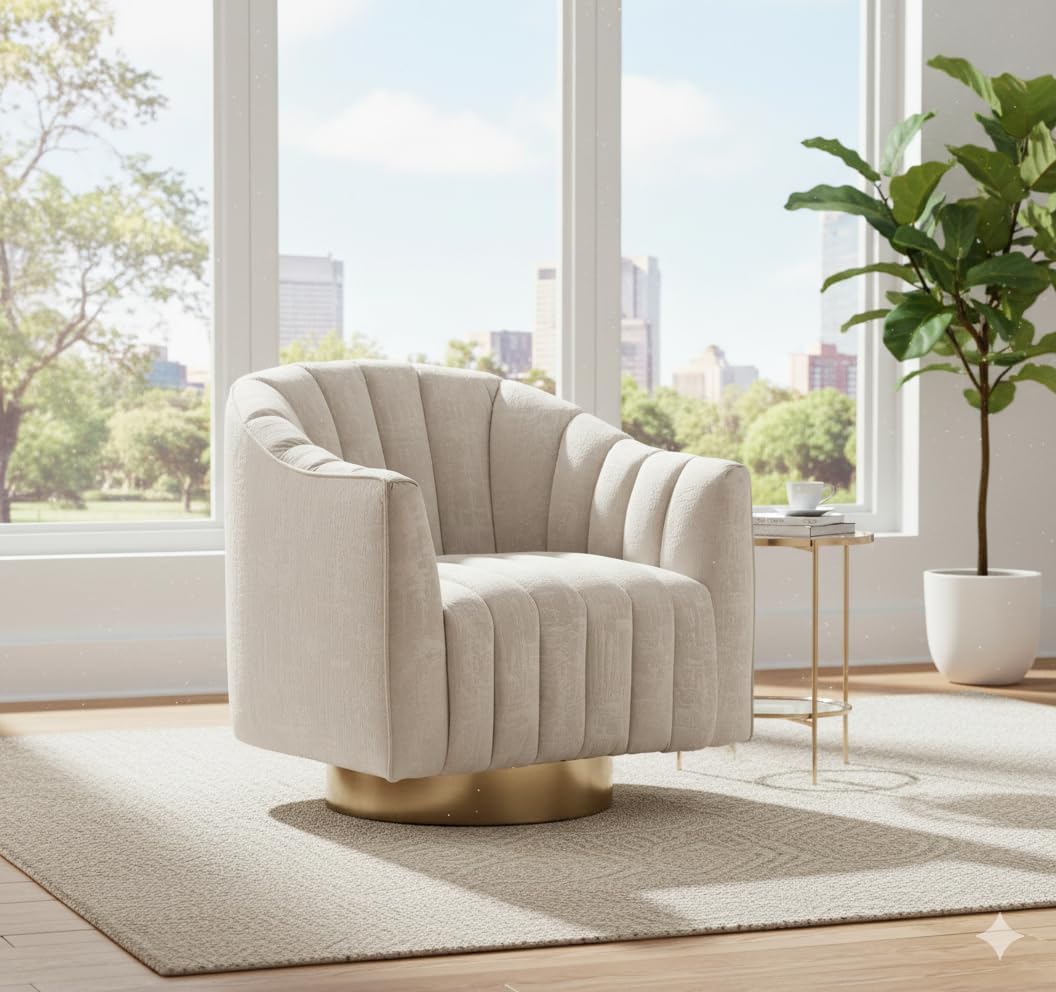 Signature Design by Ashley Swivel Barrel Accent Chair, Pearl, Penzlin