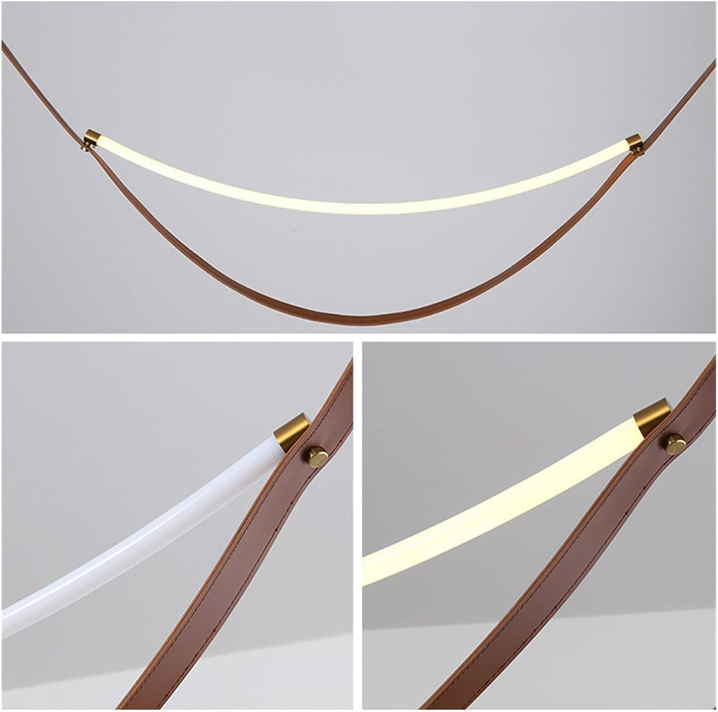 Leather Nordic Modern Hanging Pendant Lamp Minimalist Line Design Led Light Home