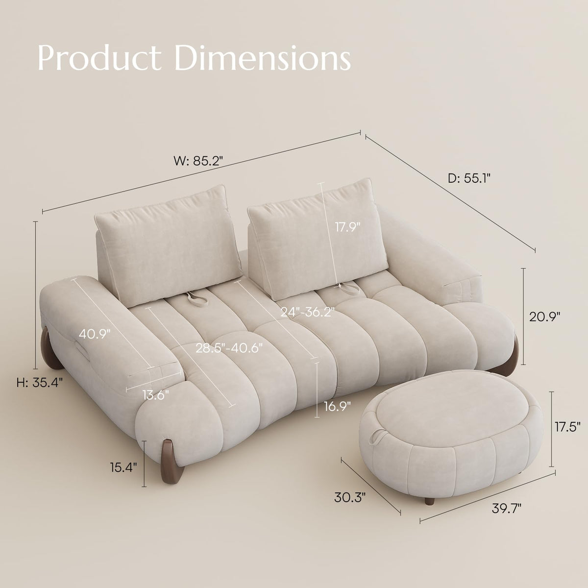 POVISON Arlo 85.2'' Oversized Curved Velvet Loveseat, 2 Seater, Beige