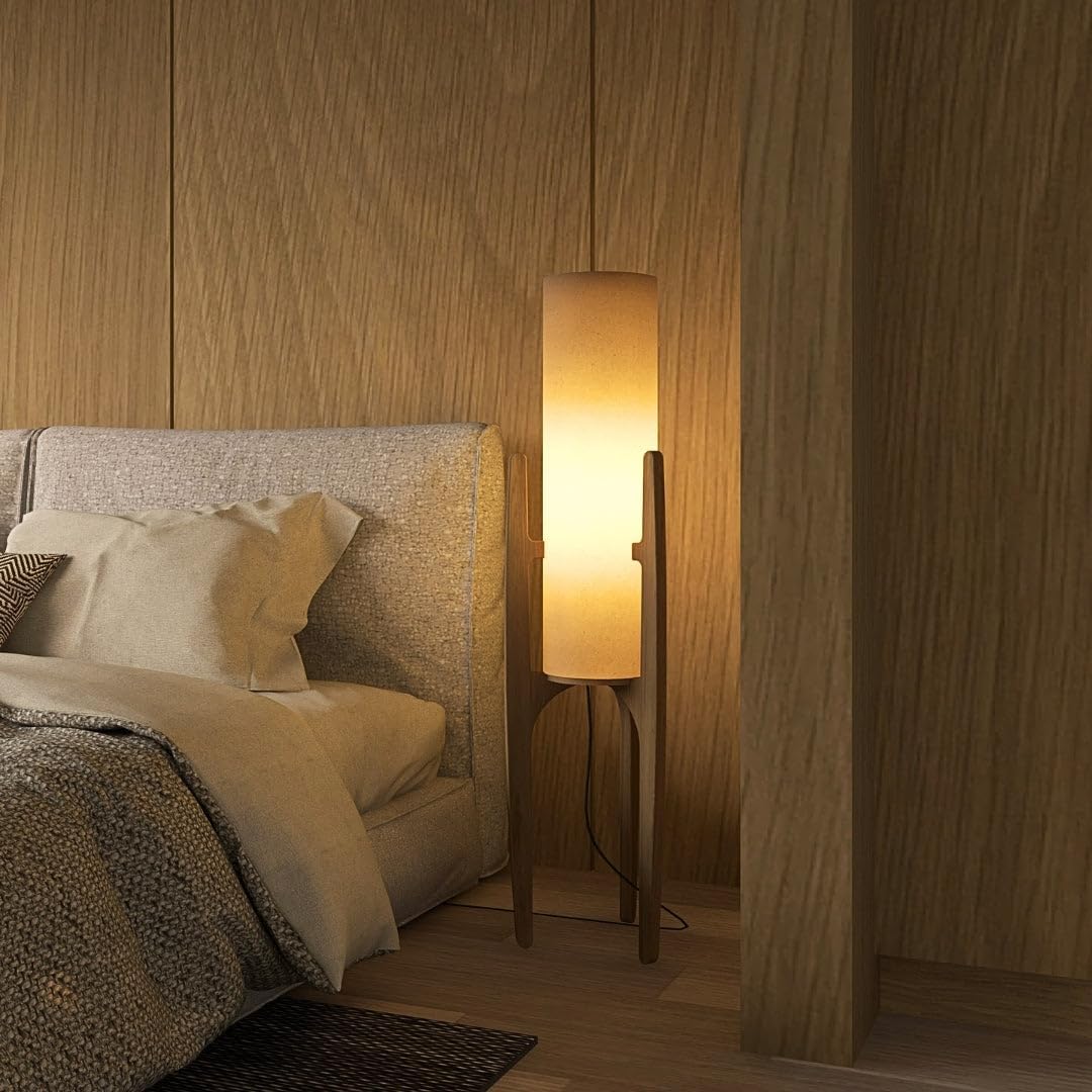 Ozarke Zen Modern Floor Lamp - Fabric Shade & Wood Frame Mid-Century 44 Inch