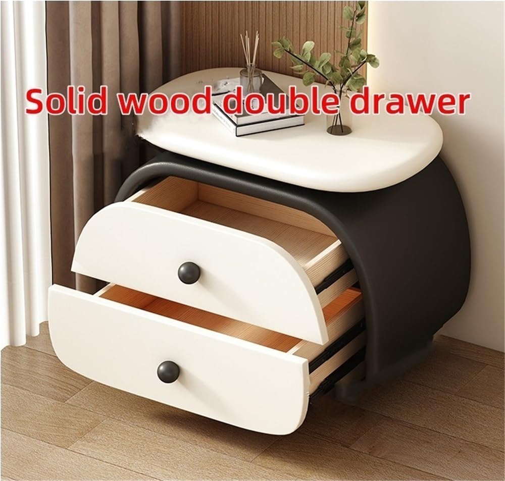 Leather Oval Bedside Table, Night Stand with 2 Drawers, Solid Wood Sofa Table, Small Storage Cabinet for Bedroom, Living Room(Green)
