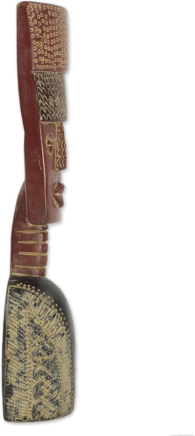 NOVICA Handmade Artisan African Wood Sculpture Fortune Mask Ghanaian Sese