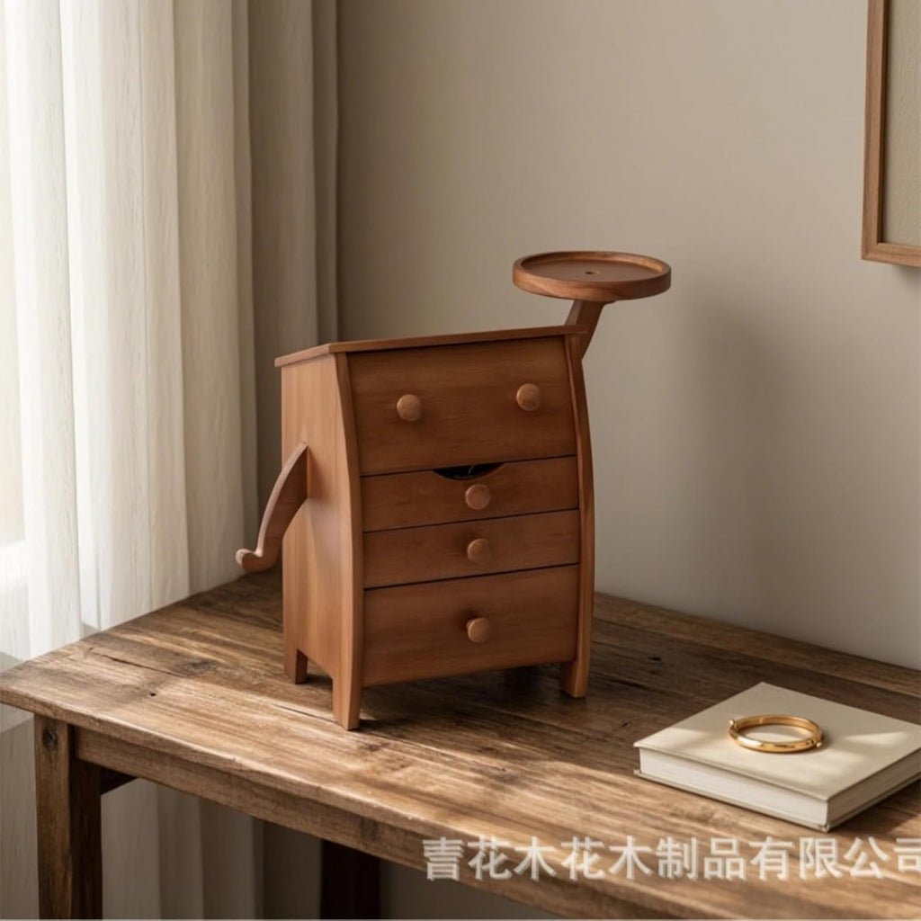 Jewelry Storage Drawer Solid Wood Jewelry Organizer Box Cabinet Four Drawer System Soft Lined Sections Dust Protection Enclosed Saving Curved Side suitable for dresser