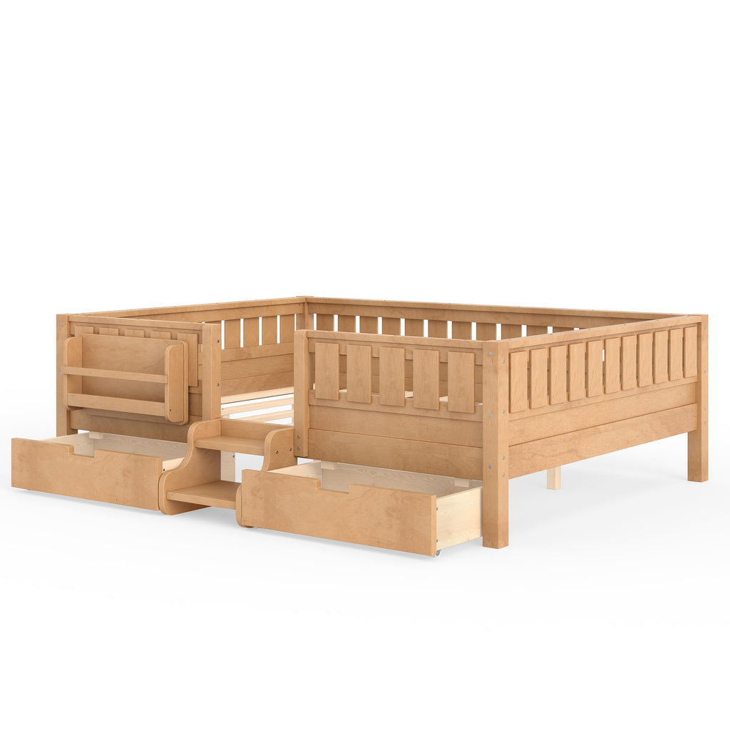 Montessori Bed with Stairs, Bookshelf & Storage Drawers