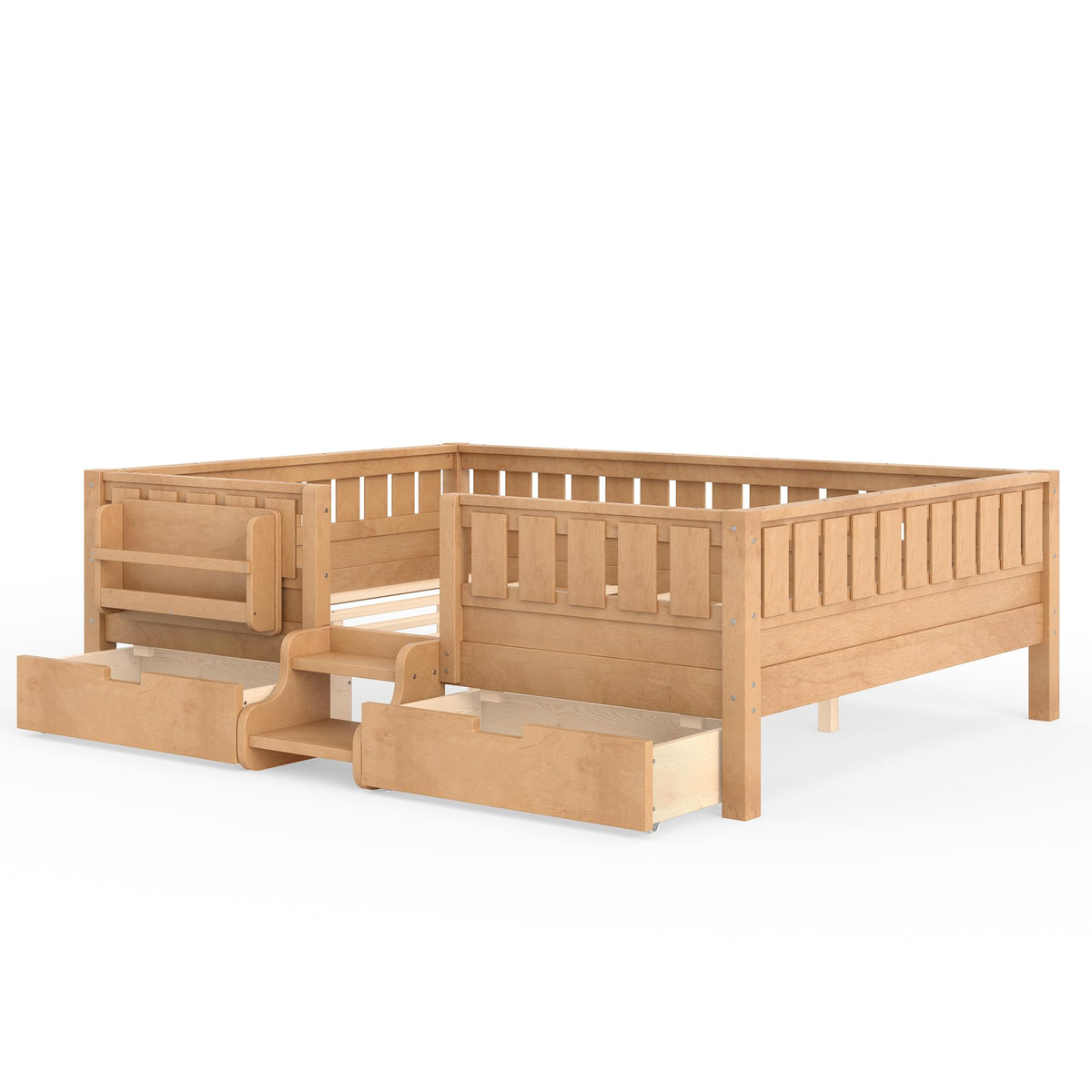 Montessori Bed with Stairs, Bookshelf & Storage Drawers