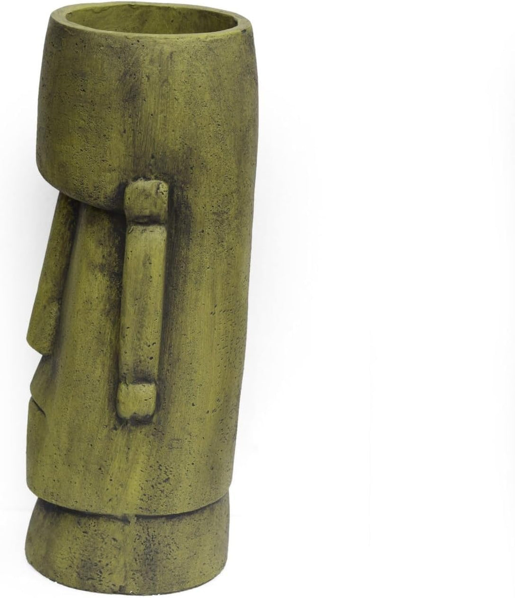 24 Inch Statue Planter, Antique Green Easter Island Head Urn with Weather-Resistant Magnesium Oxide, Decorative Face Planter for Indoor Outdoor Garden Patio Yard Decor