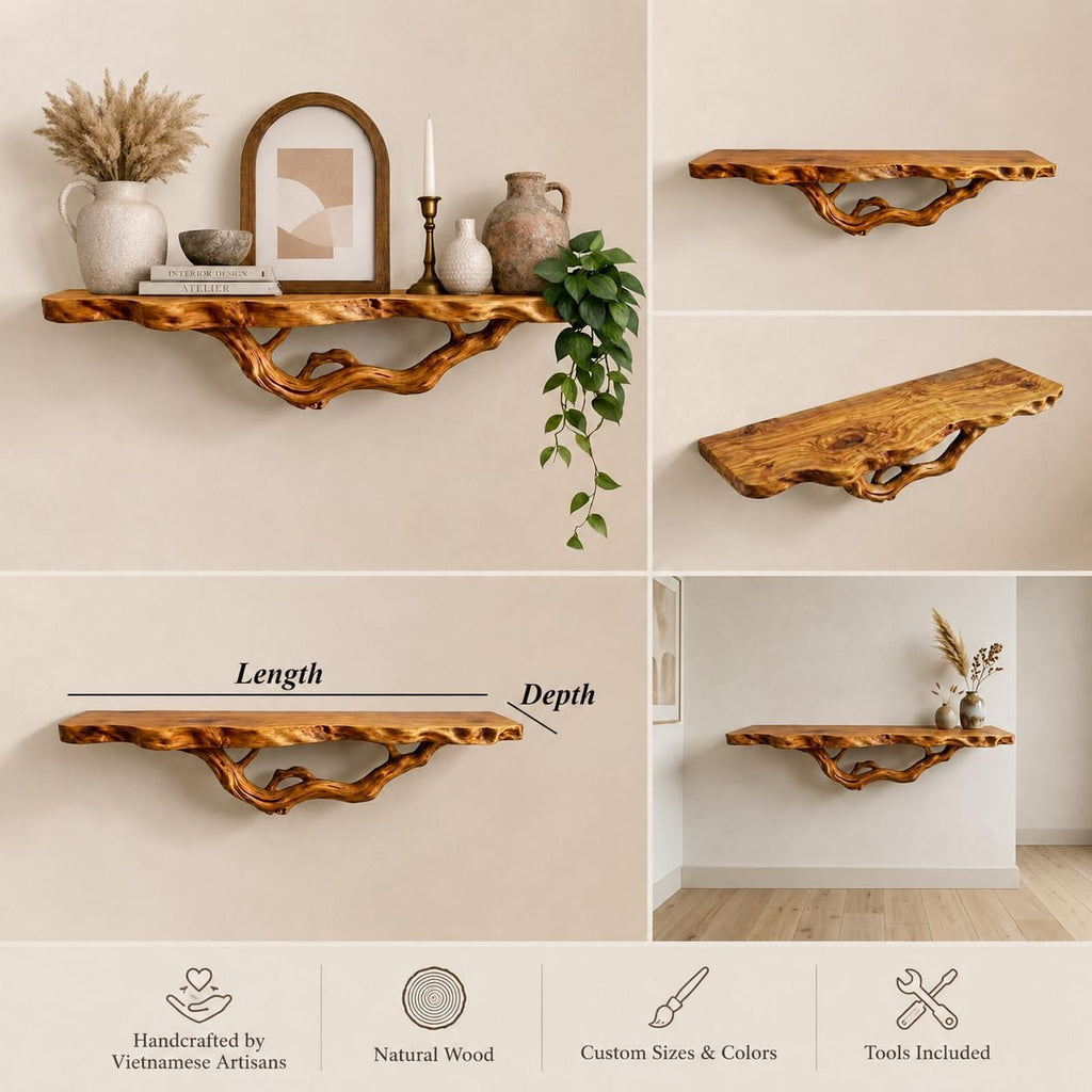 Handmade Solid Wood Tree Branch Bookshelf