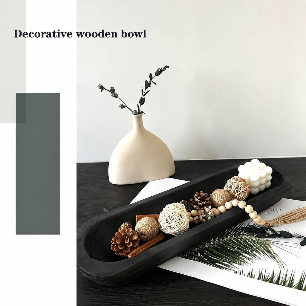 Hand-Carved Wooden Dough Bowl Centerpiece