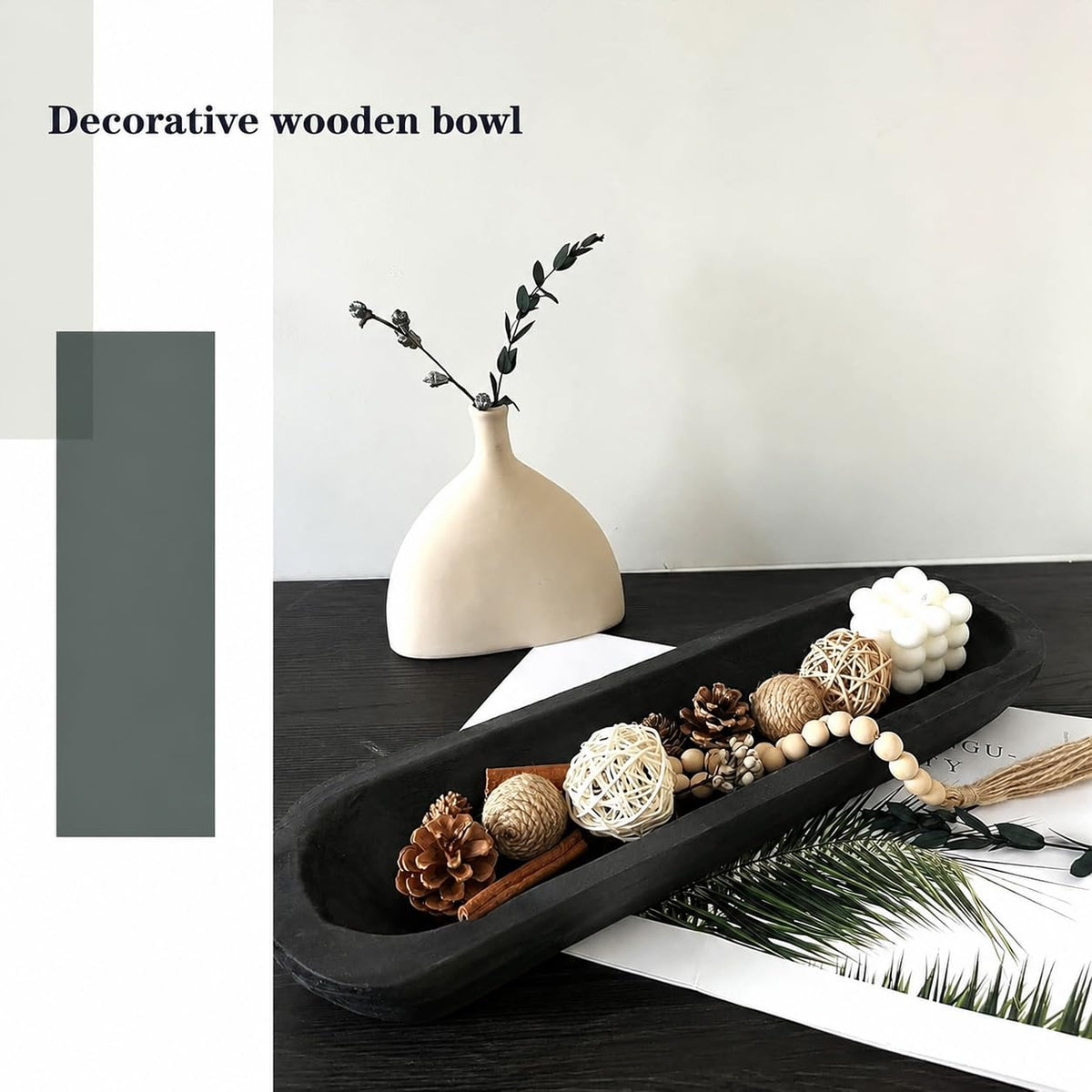 Hand-Carved Wooden Dough Bowl Centerpiece