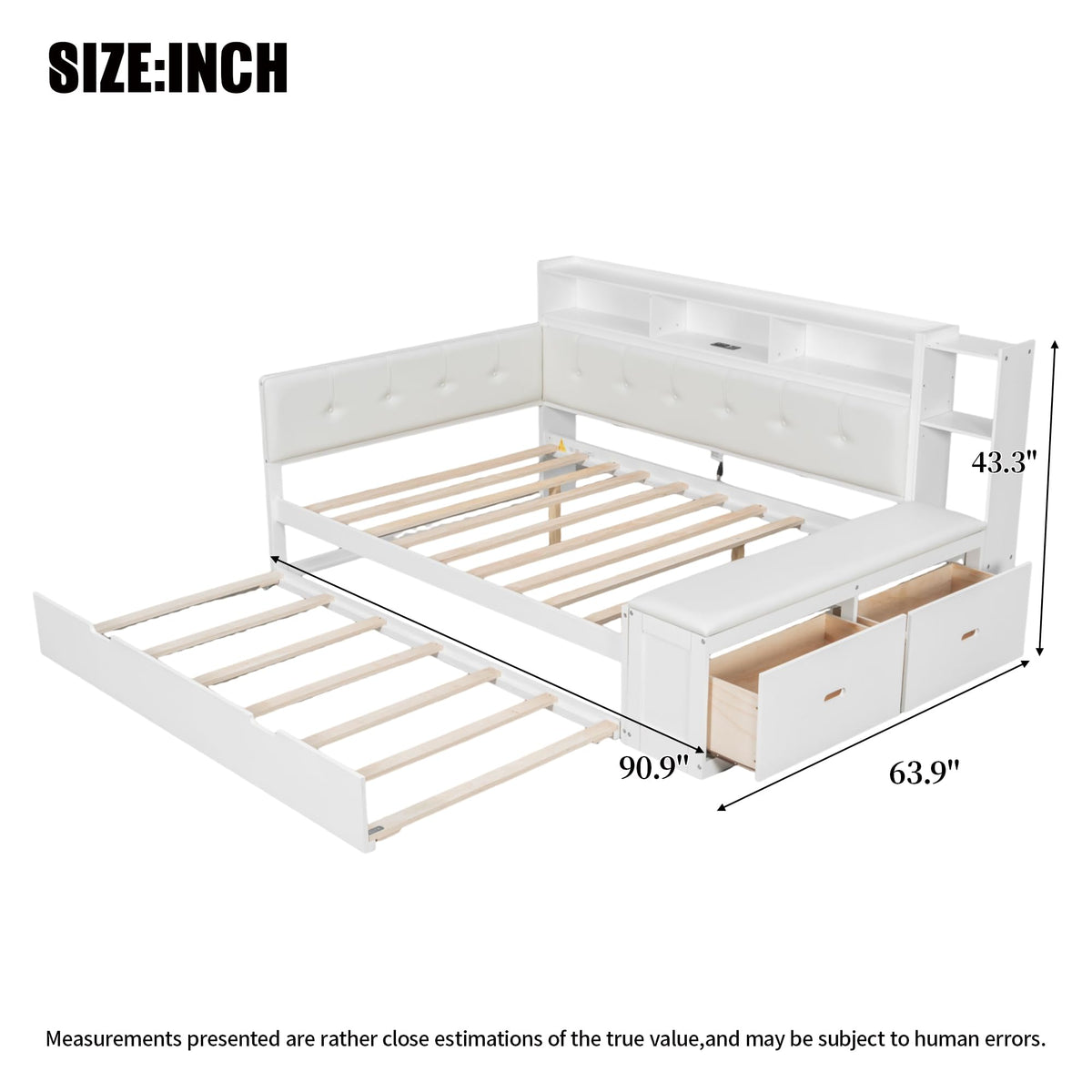 Full Daybed with Trundle, Bookcase & Charging Station