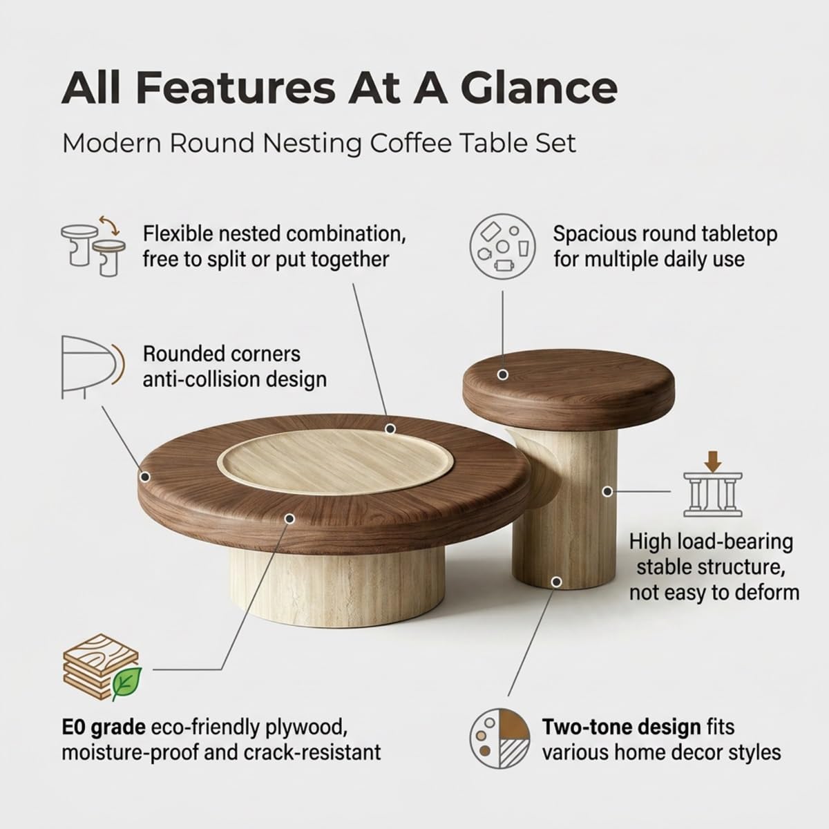 Round Nesting Coffee Table Set