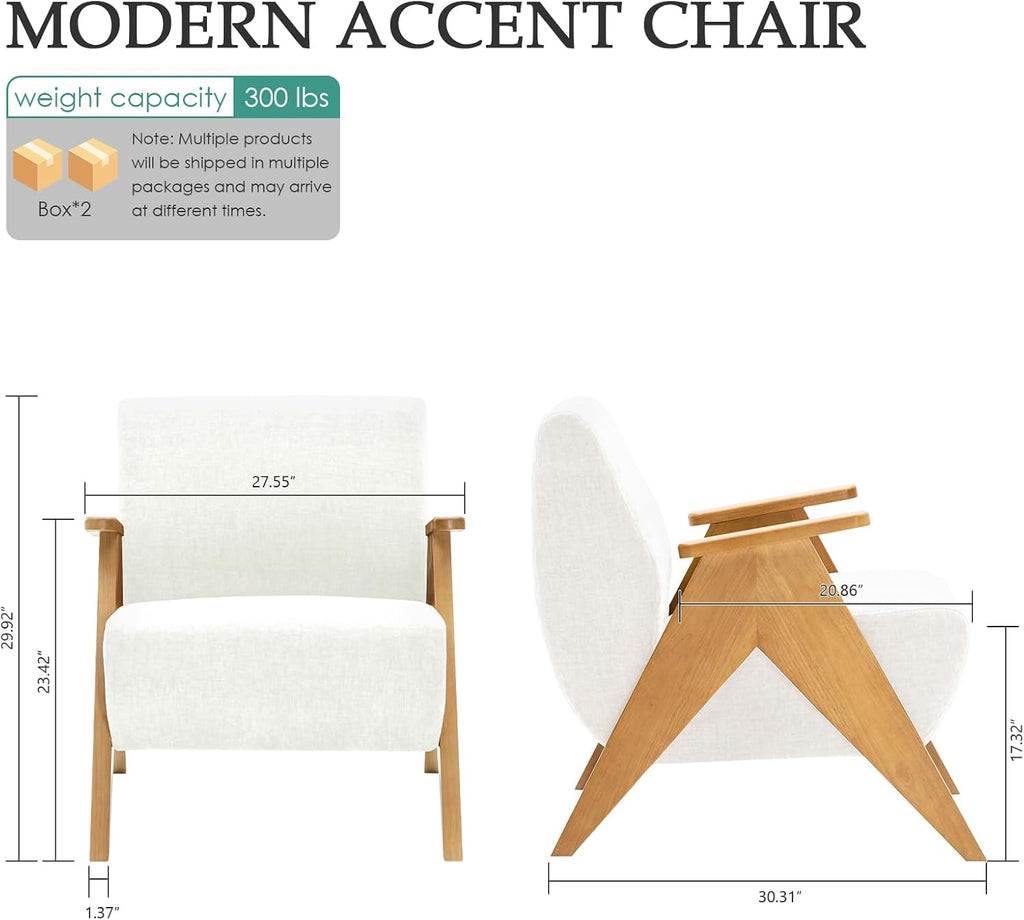 2 Pcs Home Accent Chair Mid Century Modern Accent Chair with Wood Frame