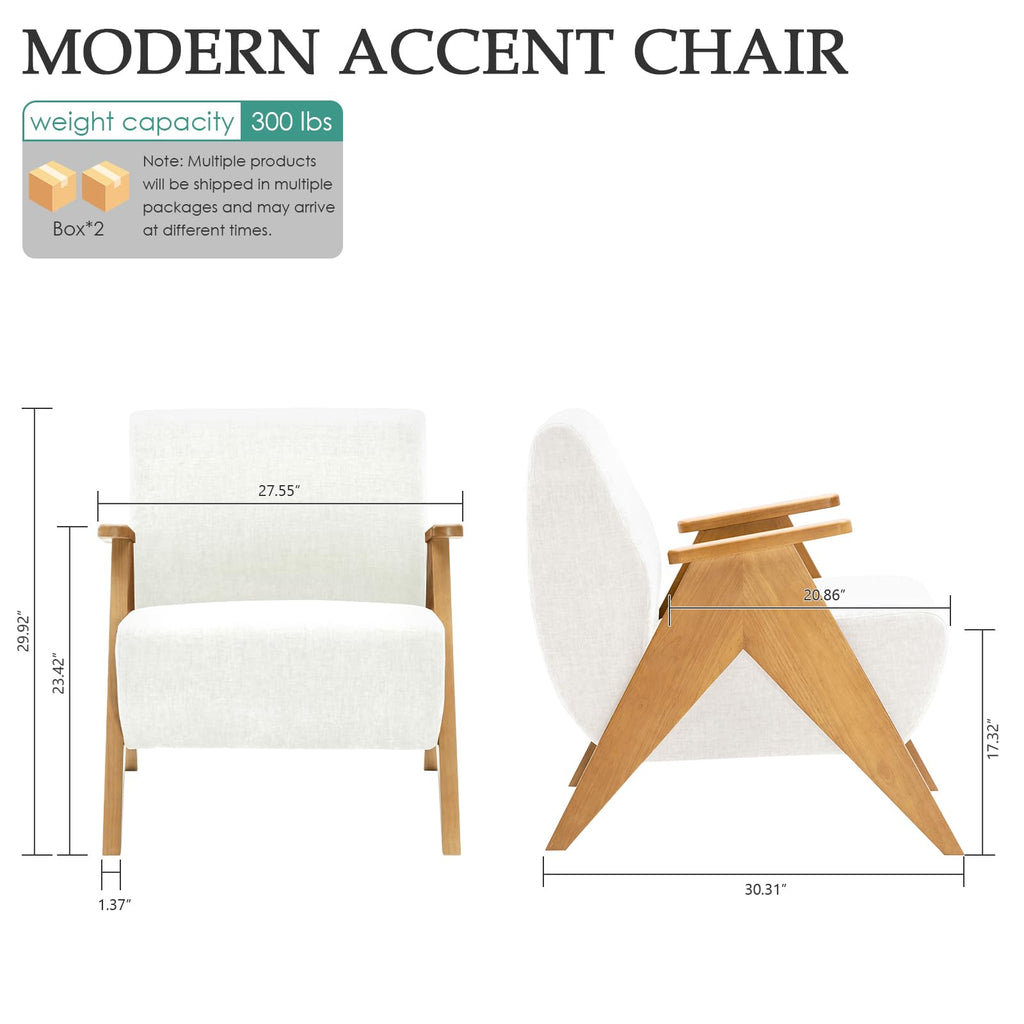 2 Pcs Home Accent Chair Mid Century Modern Accent Chair with Wood Frame