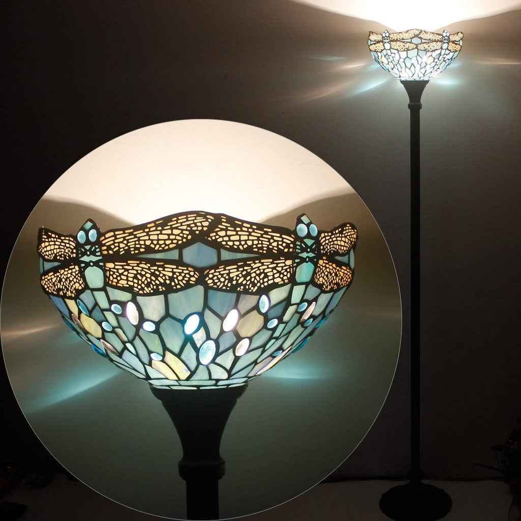 WERFACTORY Tiffany Floor Lamp Sea Blue Stained Glass Torchiere Pole Light