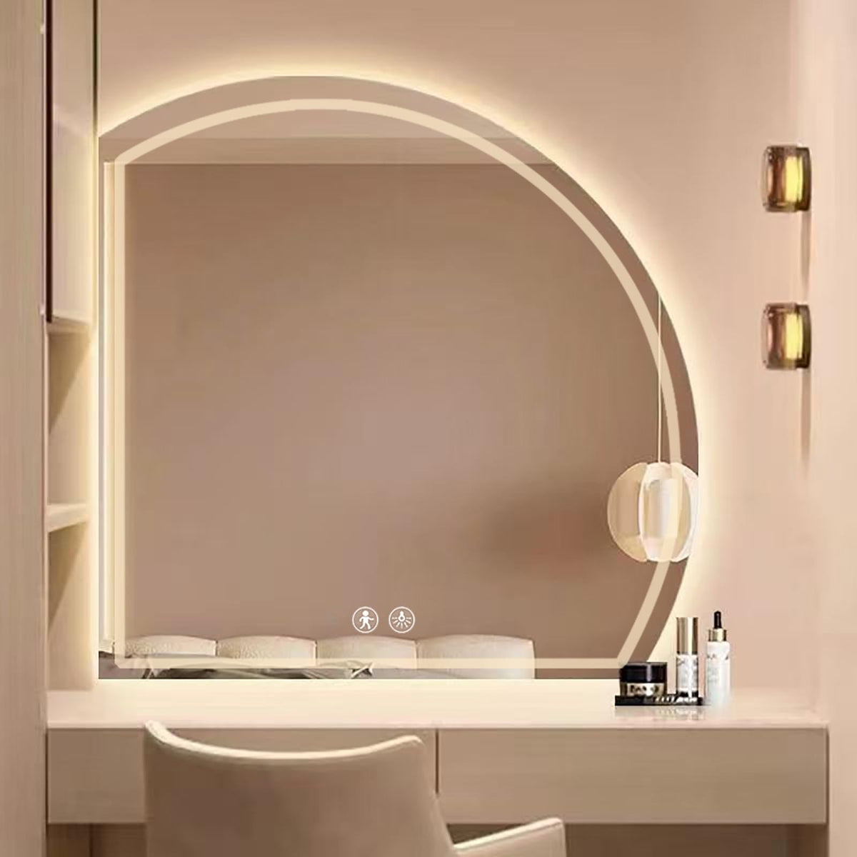 Half-Round LED Vanity Mirror with Motion Sensor