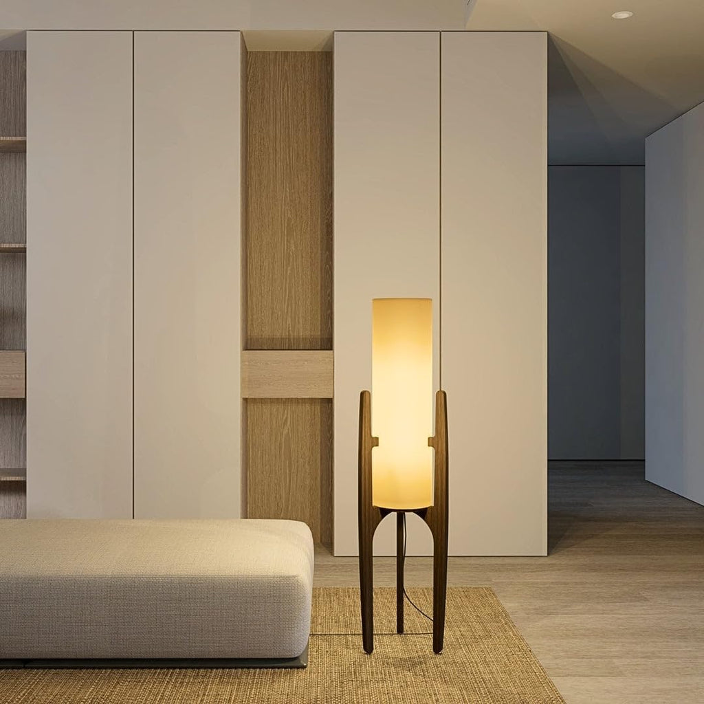 Ozarke Zen Modern Floor Lamp - Fabric Shade & Wood Frame Mid-Century 44 Inch