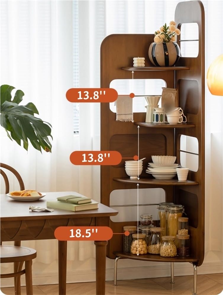 4-Tier Wood Corner Shelf, Corner Bookshelf with Display Rack, Open Book Case, Retro Storage Organizer Shelf for Living Room, Bedroom(Brown)