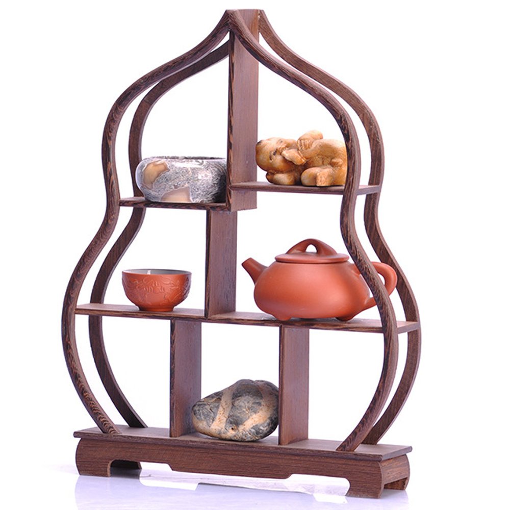 Carved Wood Curio Display Stand
