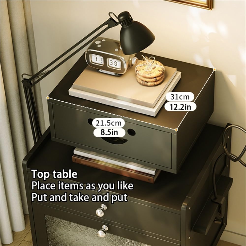 Solid Bamboo Robot Nightstand with 360° Rotating Drawer, Modern End Table for Bedroom or Living Room, Small Accent Table with Storage, Modern Accent Furniture for Home Décor(Black)