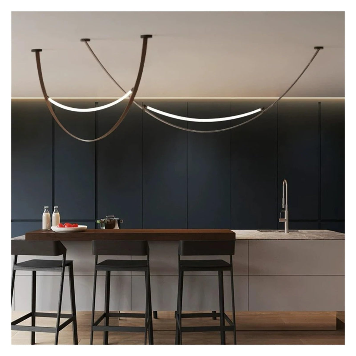 Leather Nordic Modern Hanging Pendant Lamp Minimalist Line Design Led Light Home