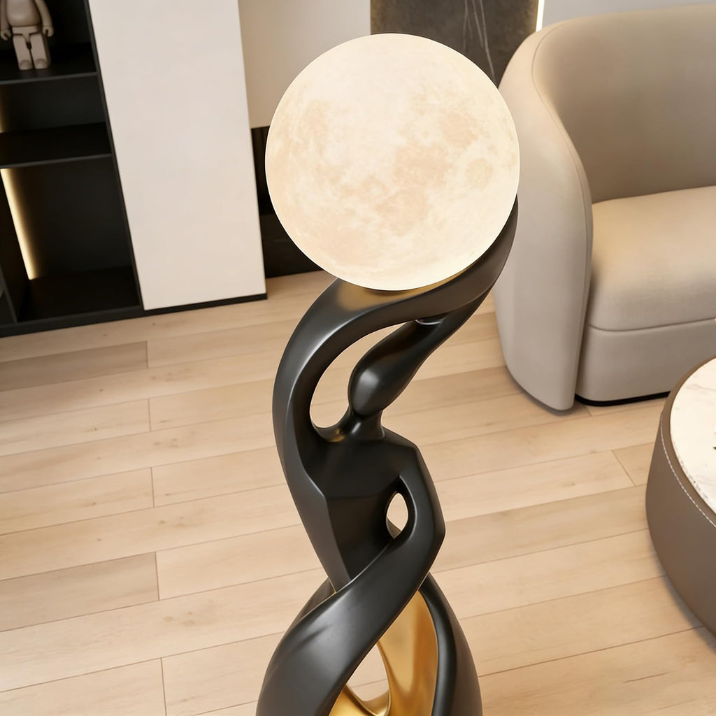 Modern Floor Lamp, Black Floor Lamps, Bedside Lamp with 3D Moon Lights