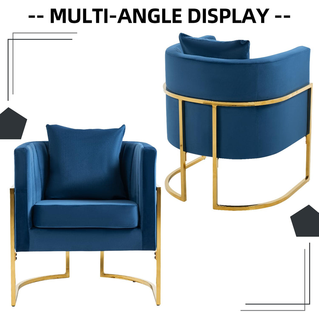 Velvet Barrel Accent Chair with Pillow