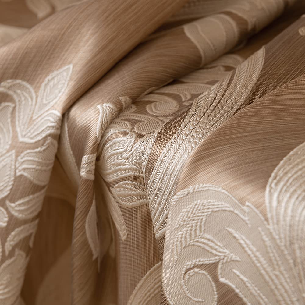 Brown Damask Grommet Curtains, Set of Two