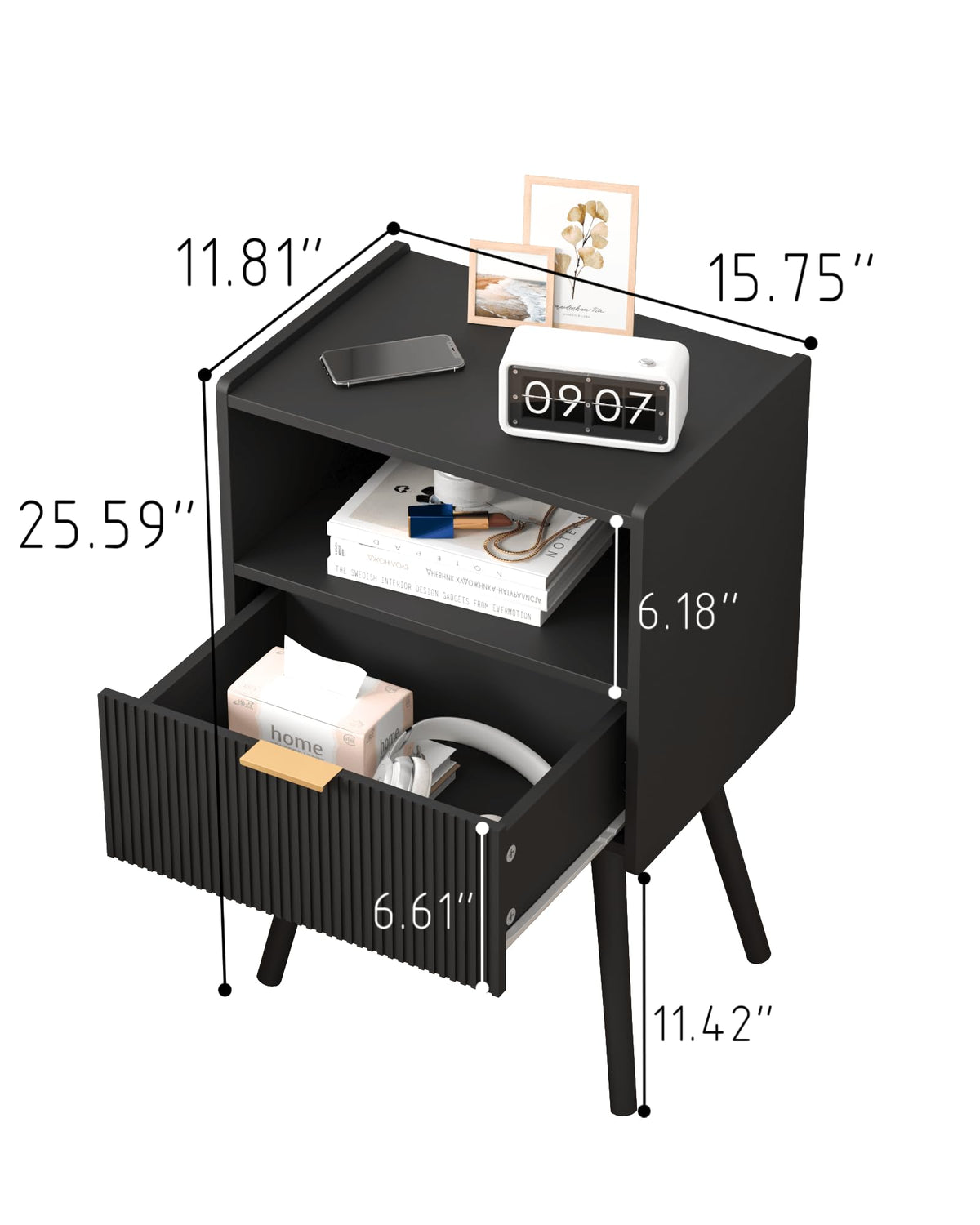 Modern Nightstand with Drawer & Open Shelf