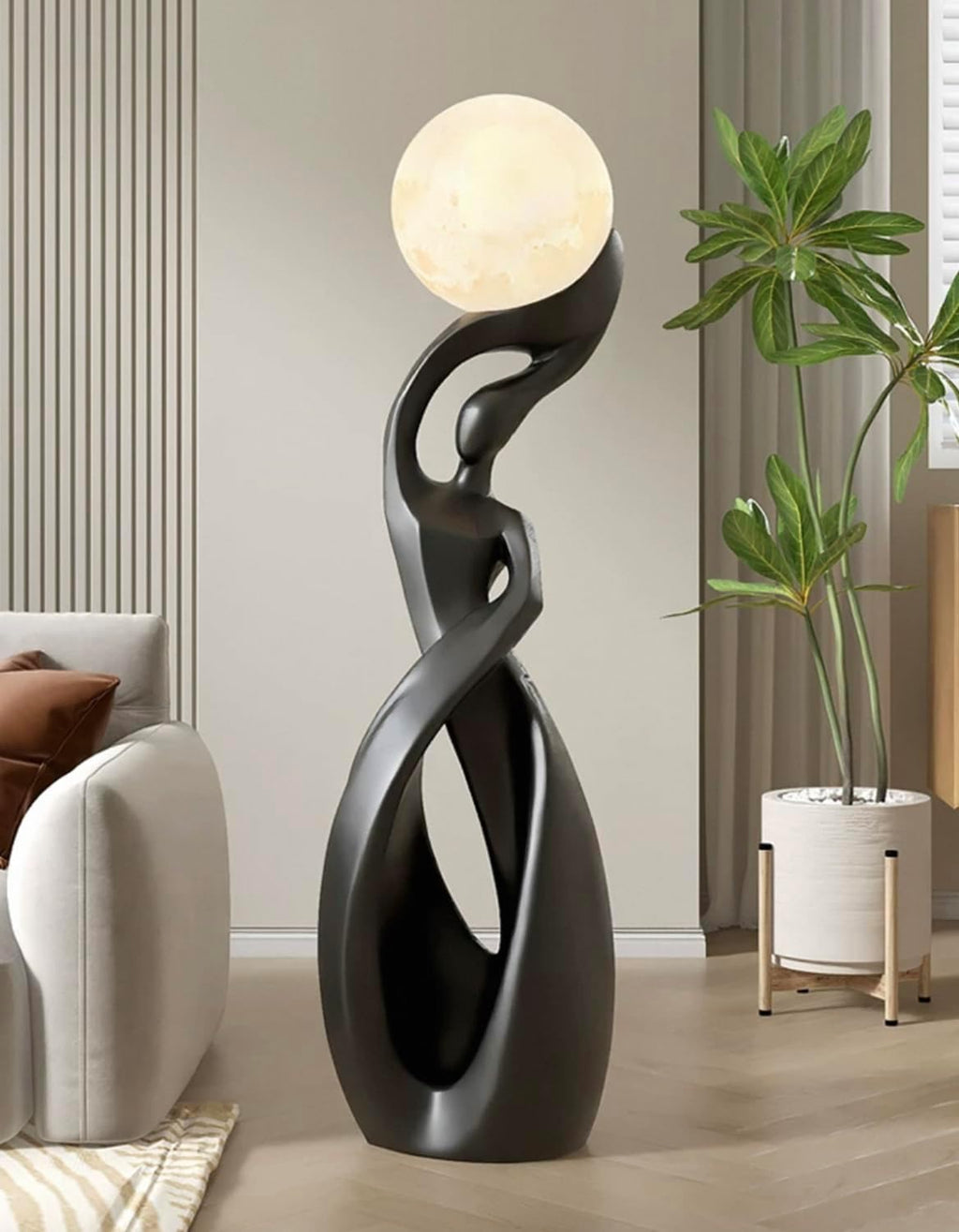 Modern Floor Lamp, Black Floor Lamps, Bedside Lamp with 3D Moon Lights