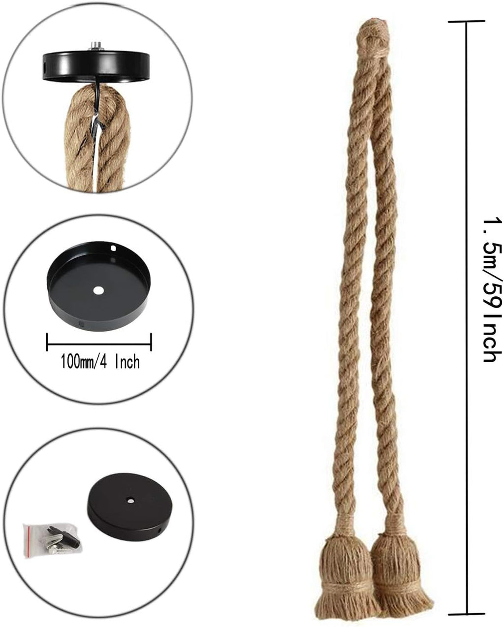2 Heads Vintage(1.5+1.5 Meter) Hemp Rope Pendant Light Fixture E26/E27 Base