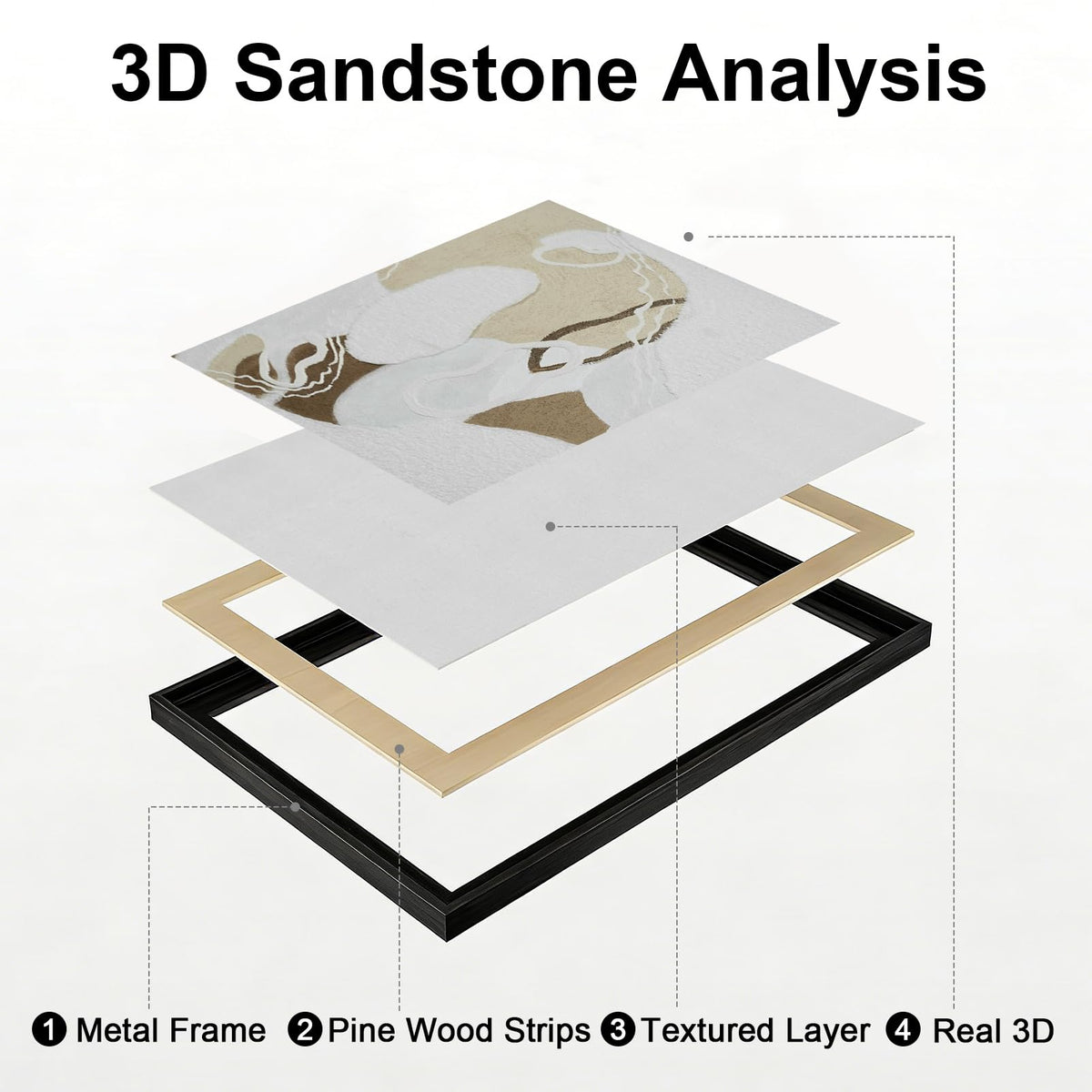 Framed 3D Geometric Sandstone Wall Art – Set of 3