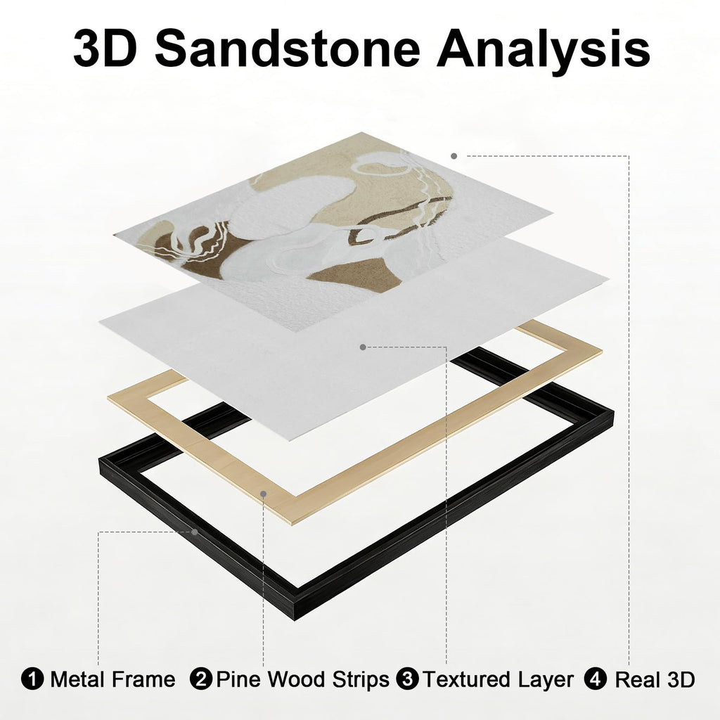 Framed 3D Geometric Sandstone Wall Art – Set of 3