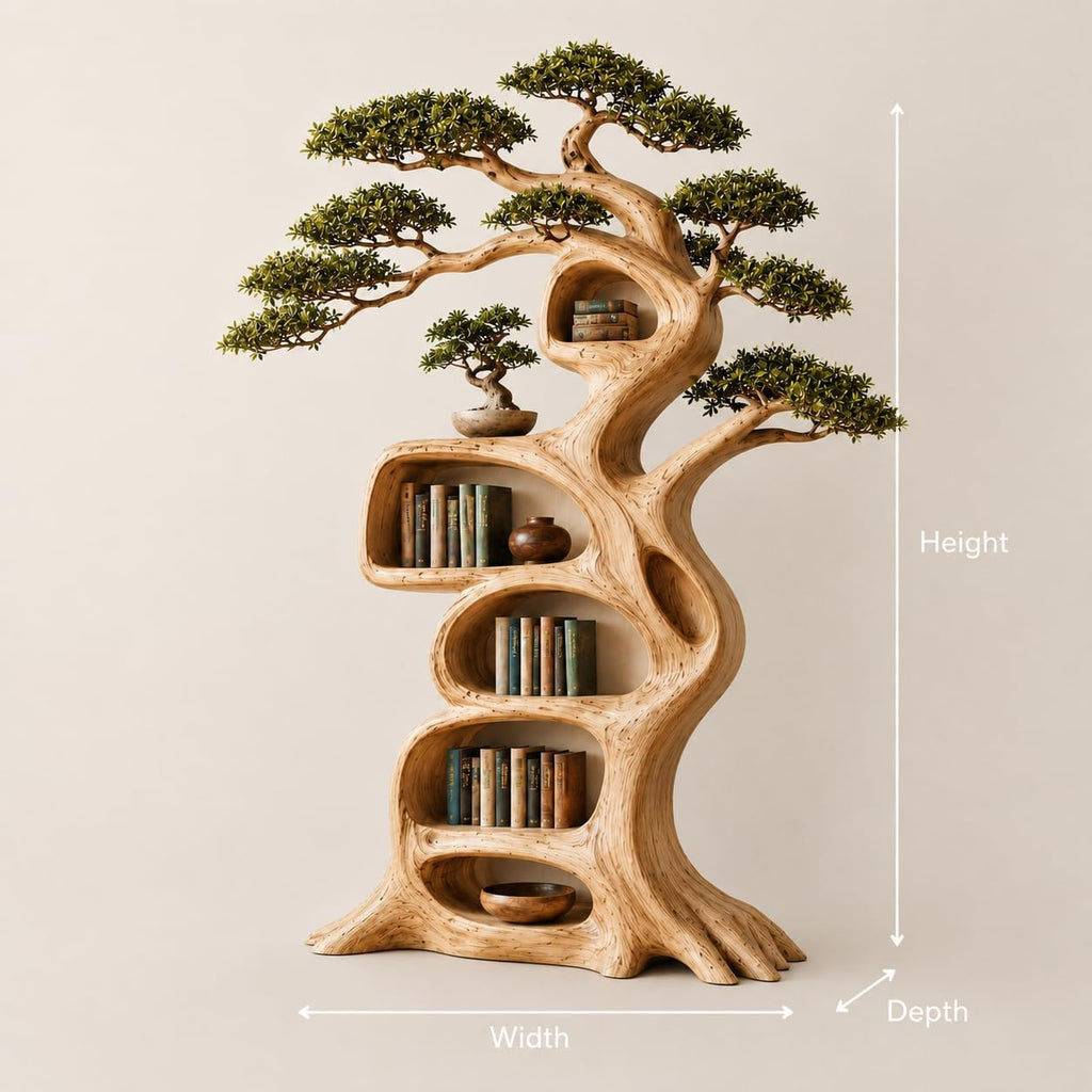 Rustic Tree Bookshelf, Solid Wood 70" H x 60" W Nature Inspired Bookcase with Open Shelves for Living Room Wall Decor (Option 4)